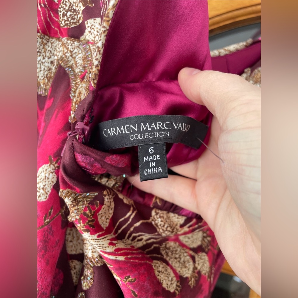 Carmen Marc Valvo Collection Women’s 100% Silk Dress Gold/Pink/Burgundy Size 6 - Picture 5 of 8